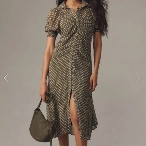 Anthropologie Dresses & Skirts - Anthropologie Green Purple Floral Sunburst Puff Sleeve Maxi Dress Size 0
